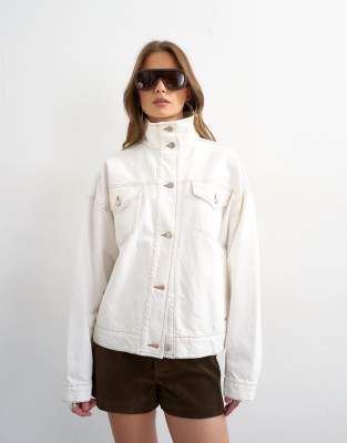Topshop Denim Funnel Neck Elastic Hem Detail Jacket In White