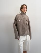 Topshop denim funnel neck elastic hem detail jacket stone