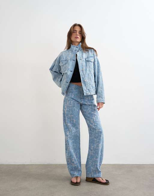 Topshop denim funnel neck elastic hem detail jacket ultra-distressed bleach, 2 of 4