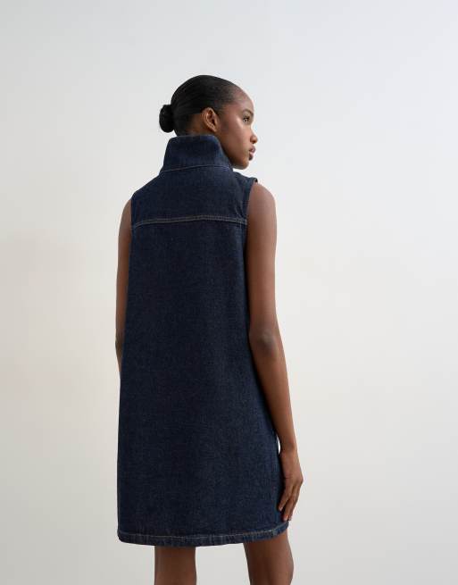Topshop denim funnel neck pinafore dress in blue rinse, 4 of 4
