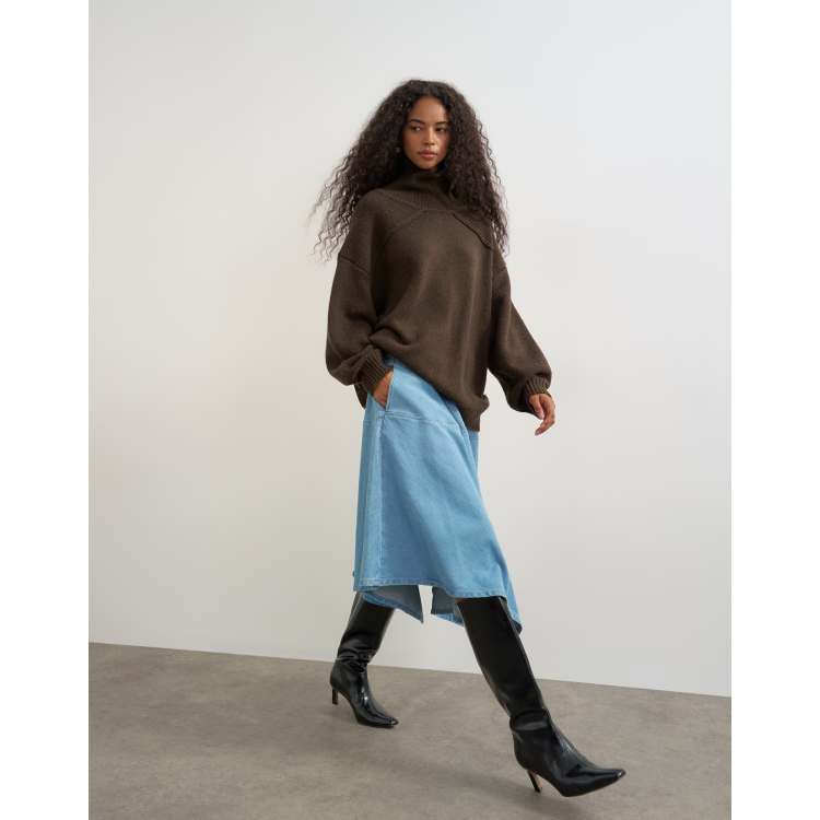 Topshop denim hanky hem midi skirt in bleach | ASOS