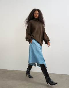 Denim hanky hem midi skirt in bleach
