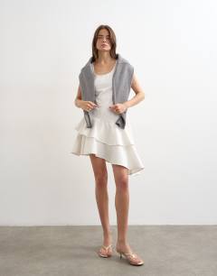 Denim high low ruffle dress in bone