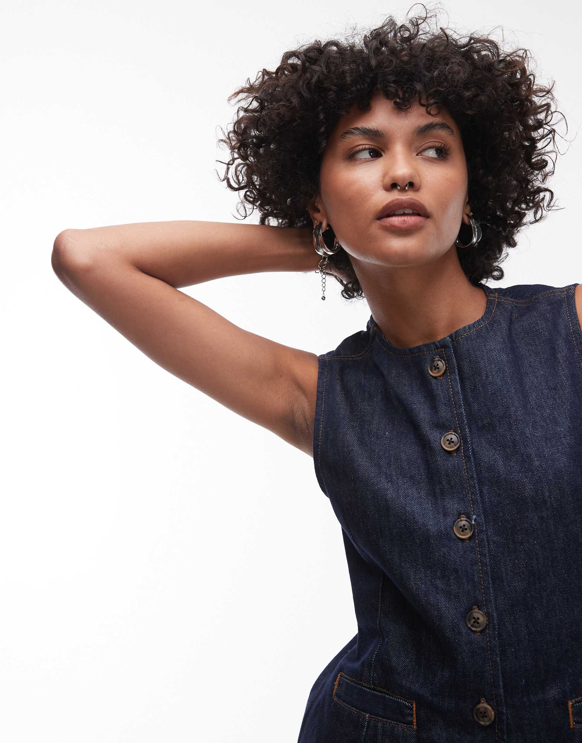 topshop denim high neck vest in raw indigo
