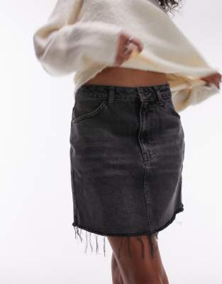 denim high waist mini skirt in washed black