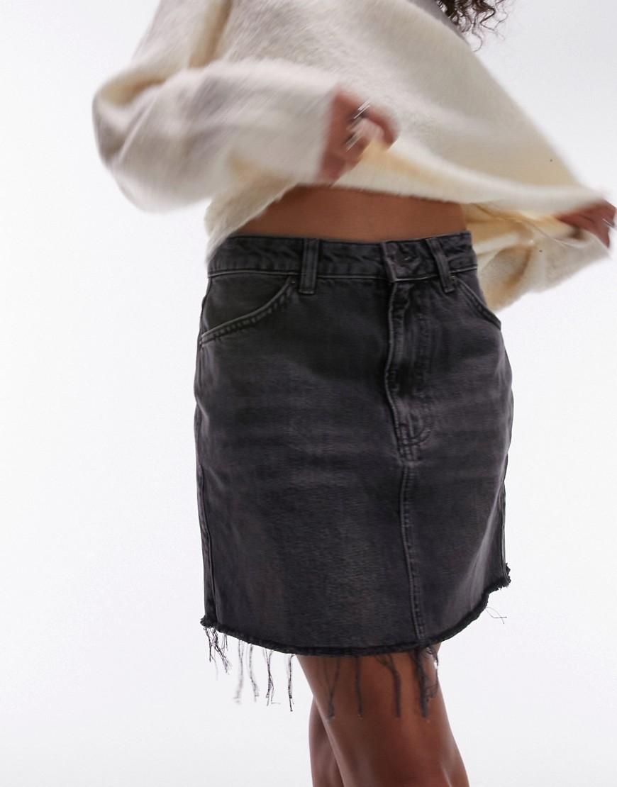 Topshop denim high waist mini skirt in washed black