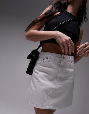 High Waisted Denim Skirt White