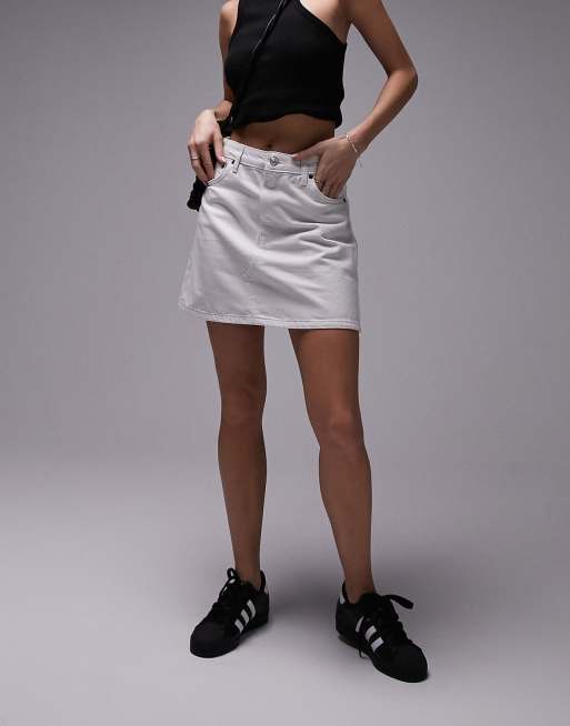 Topshop denim high waist skirt in white, 4 of 4