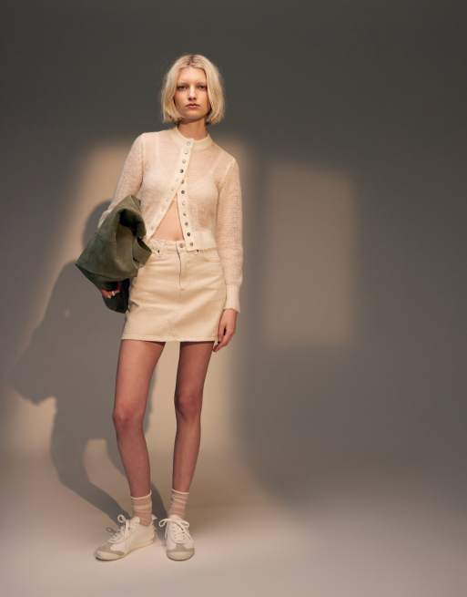 Topshop denim high waist skirt in white, 2 of 5