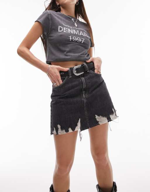 Shape black high shop waisted distressed denim skirt