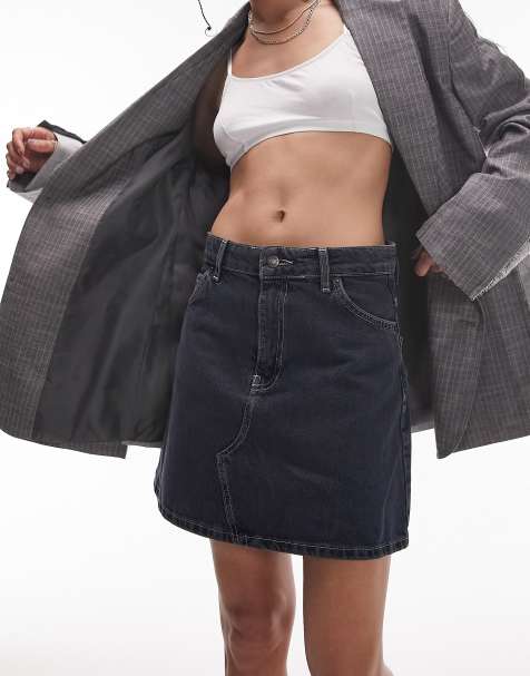 Topshop denim high waisted skirt in blue black - view 1