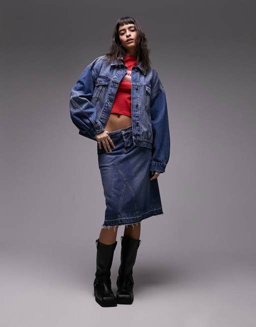 Topshop - Denim jack met ballonmouwen in middenblauw