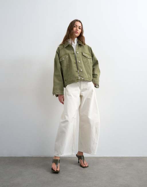 Topshop - Denim jack met ballonzoom in olijfgroen, 2 van 4