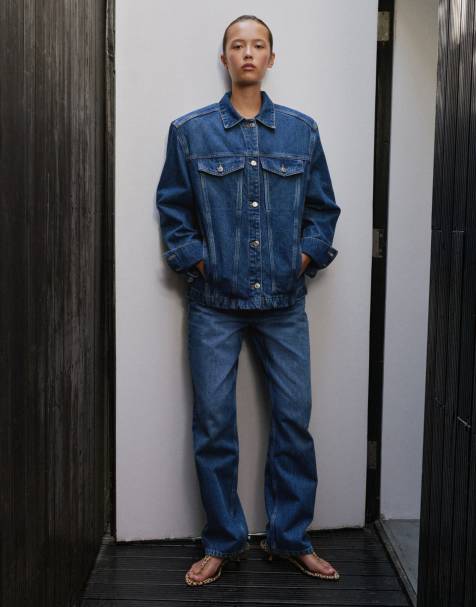Topshop denim jack met sterke schouder in middenblauw - view 1