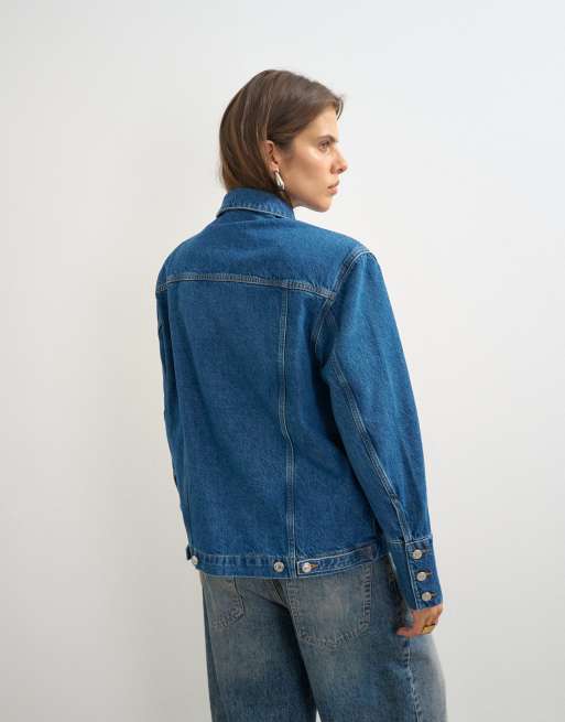 Topshop denim jack met sterke schouder in middenblauw, 3 van 5