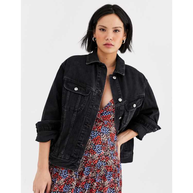 Cropped black best sale denim jacket topshop