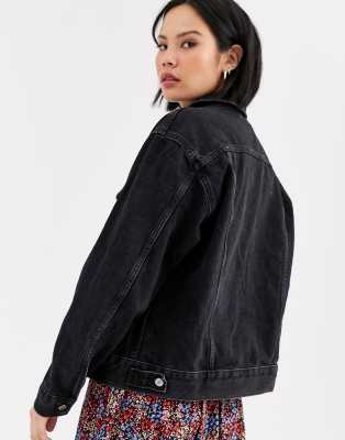 topshop black denim jacket with fur