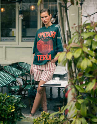 denim jorts in red stripe-Multi