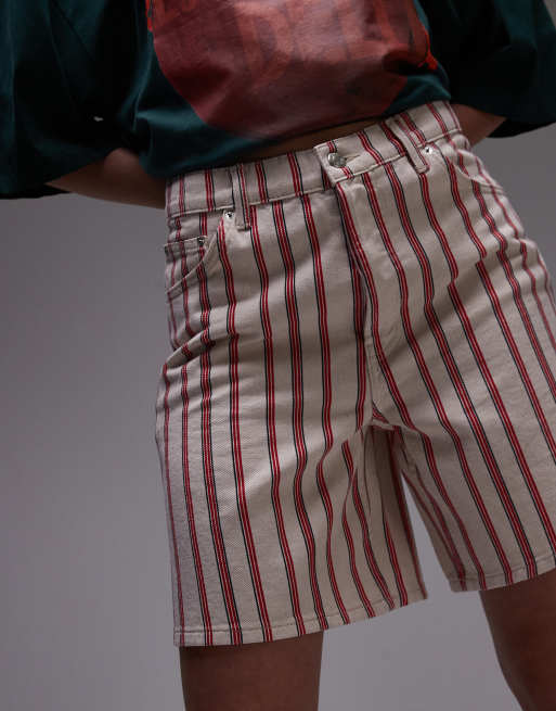 Topshop denim jort in red stripe