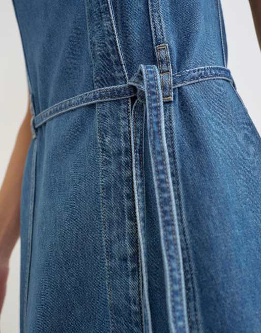 Topshop denim kjole med ståkrave i mid blue, midi, 3 af 4