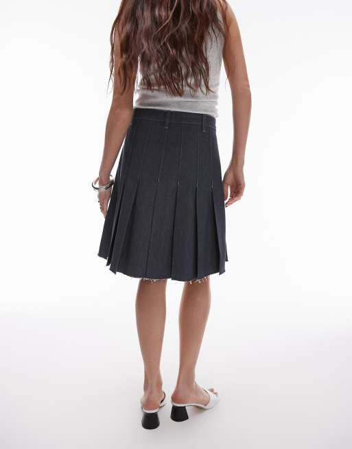 Pleated skirts knee length jean best sale