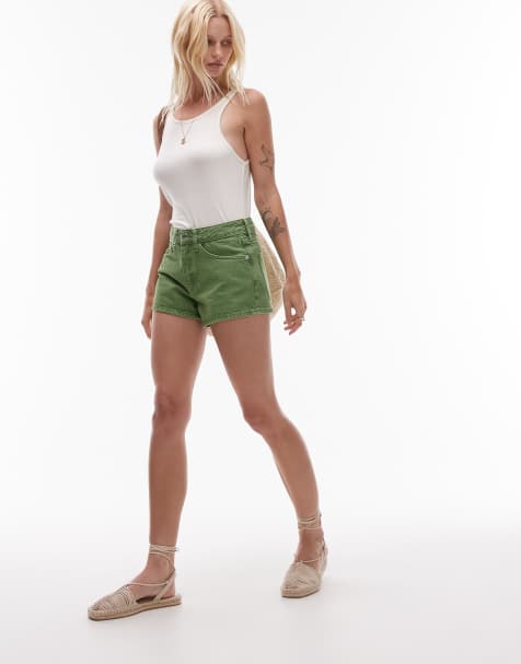 Topshop denim knicker short in green - view 1