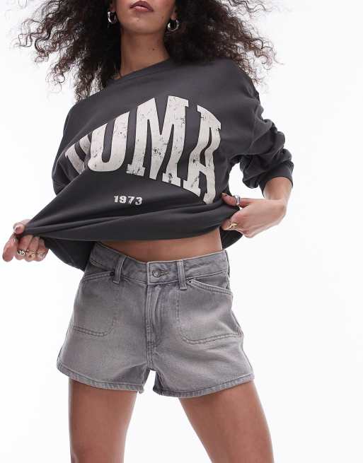 Topshop denim knicker shorts in grey wash