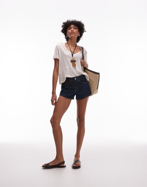 Topshop denim knicker shorts in indigo rinse - view 1