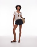 [Topshop] Topshop denim knicker shorts in indigo rinse-Blue 14 Indigo rinse