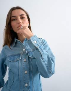 Denim long sleeve seamed shirt in bleach