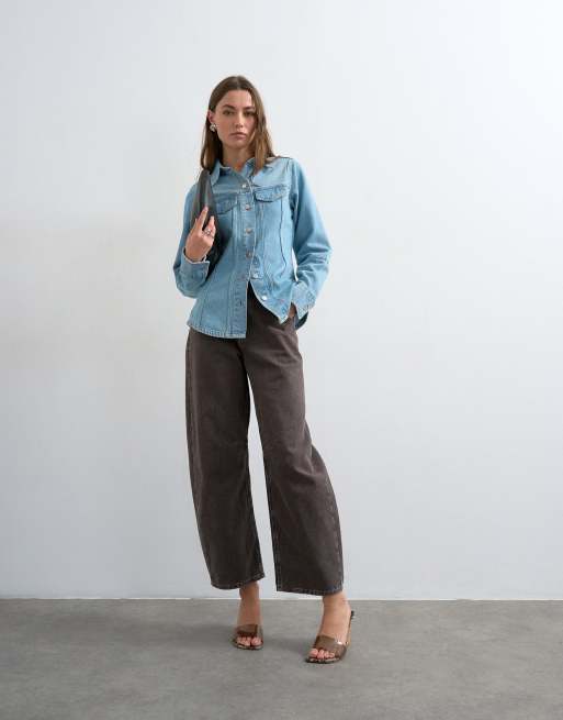Topshop denim long sleeve seamed shirt in bleach, 3 of 4