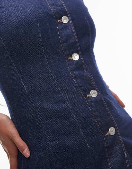 Topshop denim longline fitted top in rinse indigo, 3 of 4