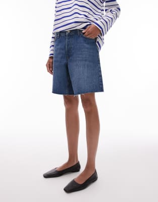 Topshop Denim Loose Fit Jorts In Blue