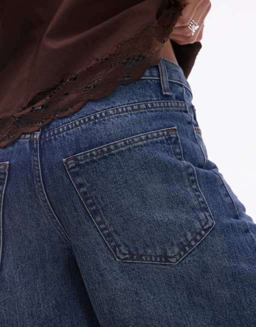 Topshop denim loose fit jorts in mid blue, 2 of 5