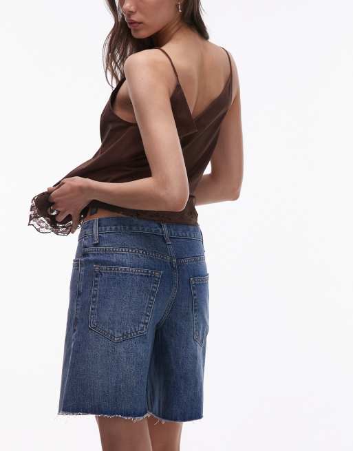 Topshop denim loose fit jorts in mid blue, 4 of 5