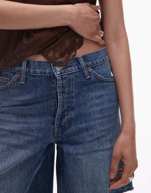 Topshop denim loose fit jorts in mid blue, 5 of 5