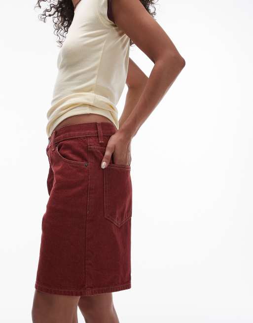 Topshop denim loose fit jorts in red