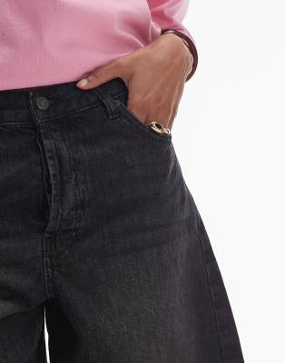 Topshop Denim Loose Fit Jorts In Black