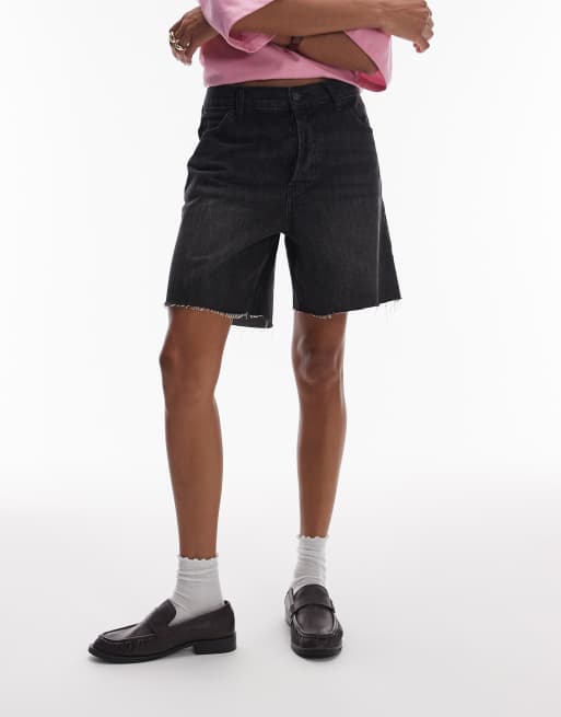 Topshop denim loose fit jorts in washed black, 4 of 5