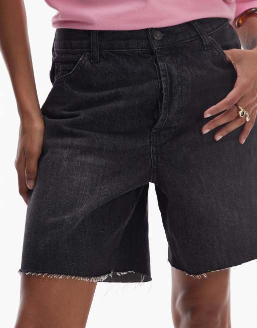Topshop denim loose fit jorts in washed black, 5 of 5