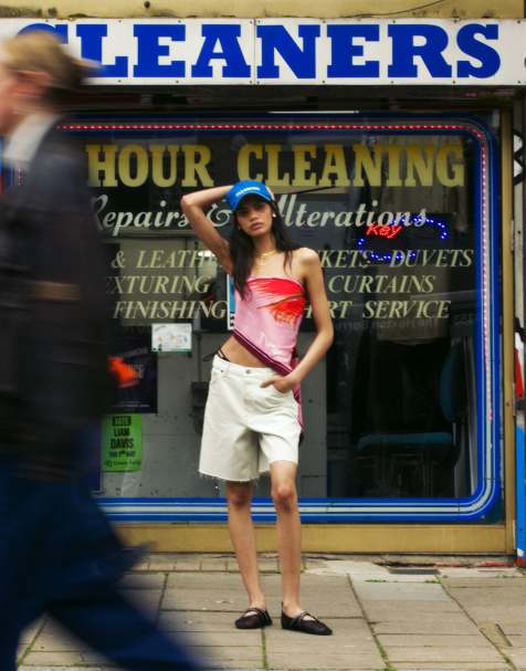 Topshop denim loose jorts in bone white - view 1