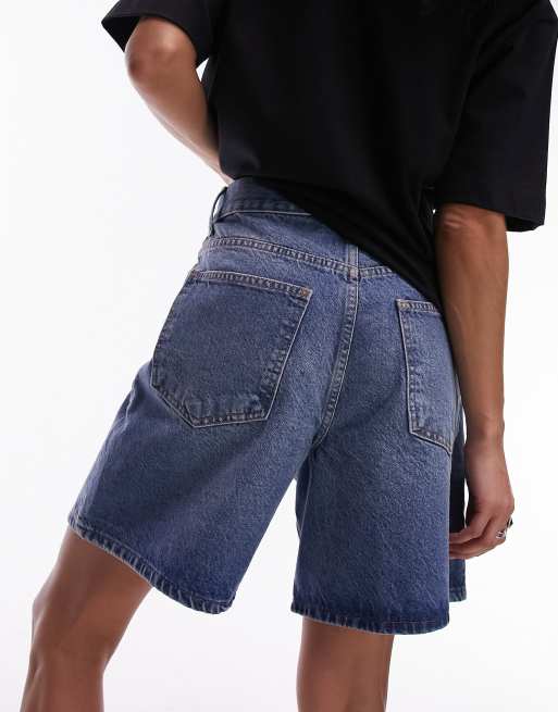 Topshop denim low rise jort shorts in blue