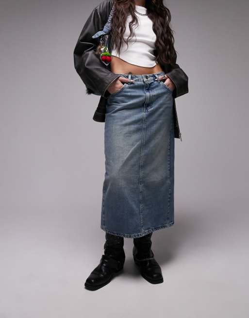 Bleached Denim Midi Skirt - Women - Ready-to-Wear