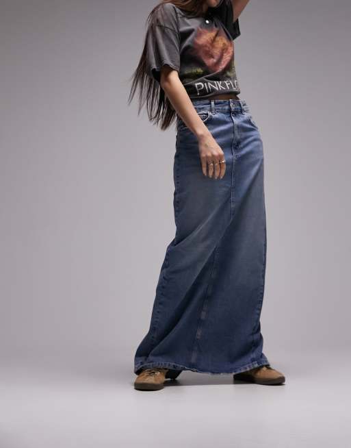 Long denim skirt on sale topshop