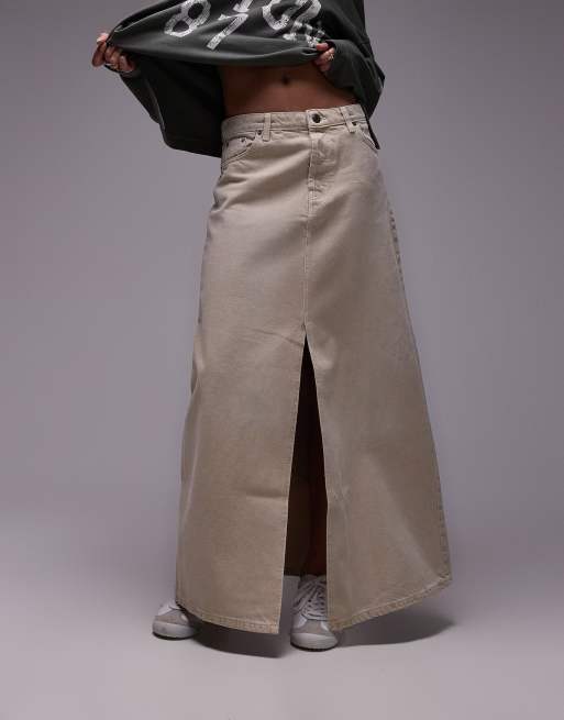 Khaki denim best sale skirt topshop