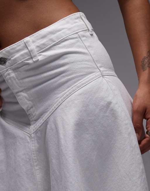 Topshop denim maxi front yoke skirt in white, 5 of 5