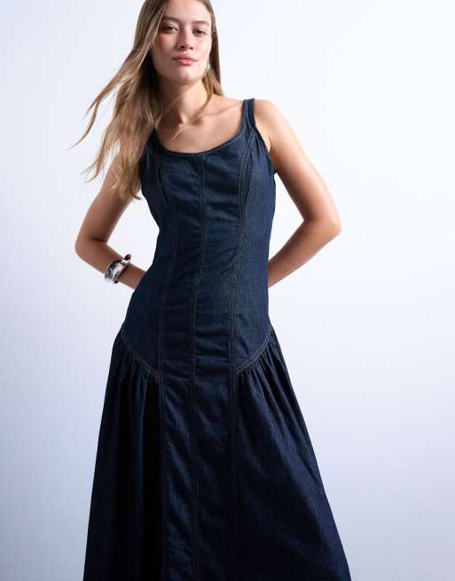 Topshop - Denim maxi jurk met naaddetail in indigo rinse, 3 van 4