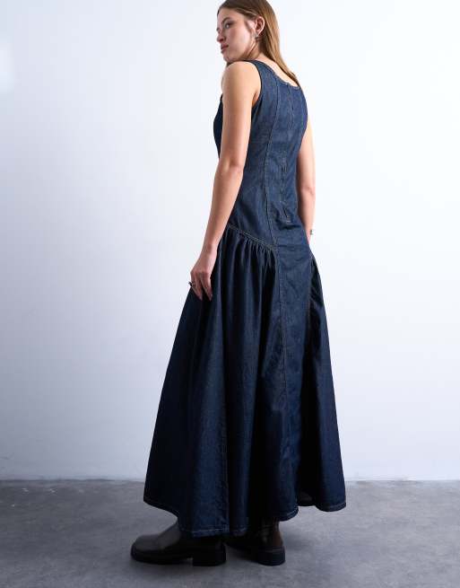Topshop - Denim maxi jurk met naaddetail in indigo rinse, 4 van 4