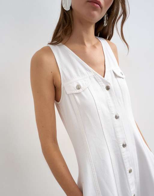 Topshop - Denim maxi jurk met V-hals en knoopsluiting in beenwit, 3 van 4