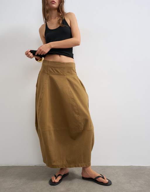 Topshop - Denim maxi rok met ballonvorm in komijn bruin, 4 van 5